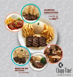 Flyer mostrando pratos atraentes da Chopptime