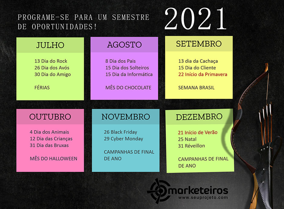 Calendário de marketing semestral 2021