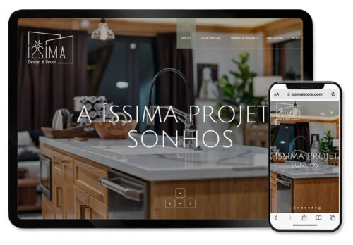 Visão em Tablet e Celular do projeto de Website da Issima Design e Decor