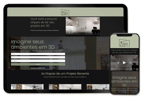 Visão em Tablet e Celular da Landing Page sobre Projetos 3D