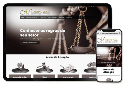 Visão em Tablet e Celular do projeto de Website dos Advogados Martins Veiga